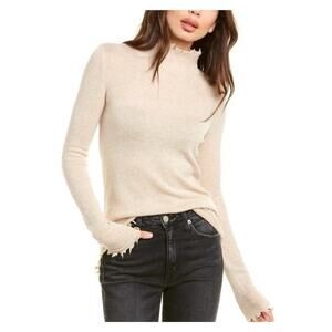 FATE Wool Blend Mock Neck Distressed Sweater S Cream‎